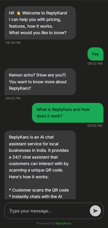 ReplyKaro chat demo